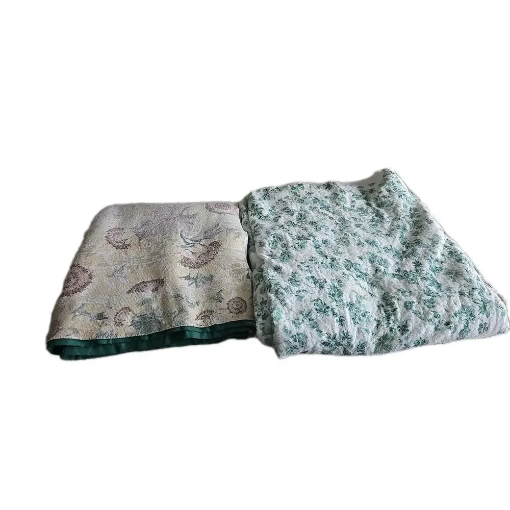 Lot of 2 Vtg Green Yellow Floral Flawed‎ Acrylic Bedding Blanket Queen/King Size